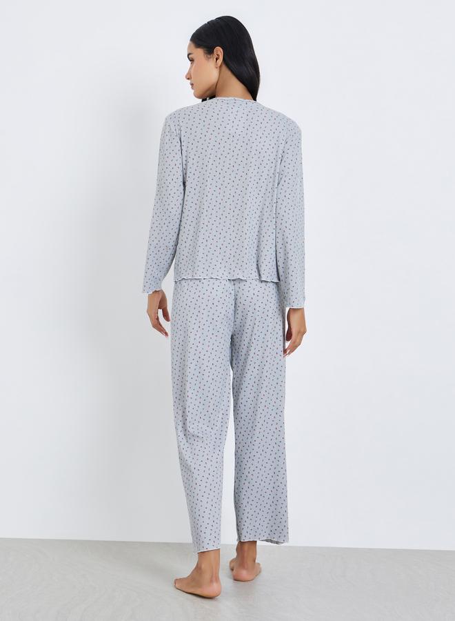 Styli Ditsy Print Top and Pyjama Set - Image 5